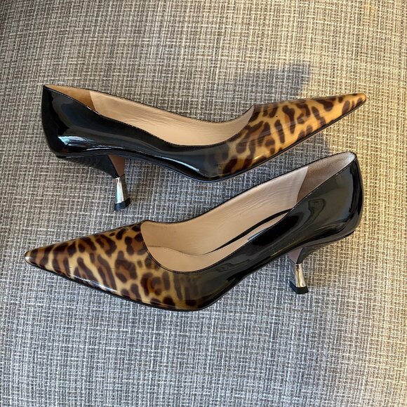 PRADA Leopard Print Ombre Black Patent Leather Kitten Pumps 38.5 - Picture 6 of 6